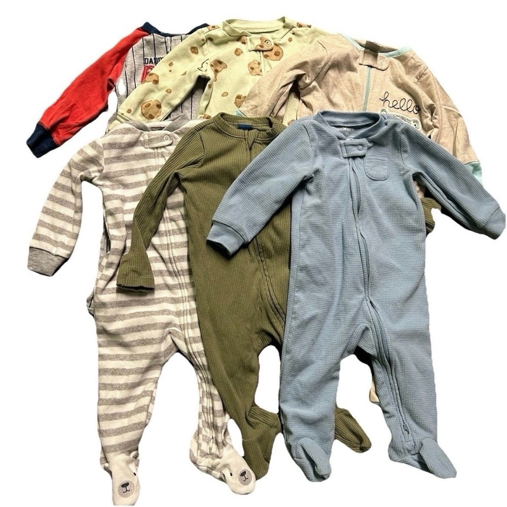 Lot Of 6 Baby Boy Footie Pajamas Size 6-9 Months 2 Way Zipper